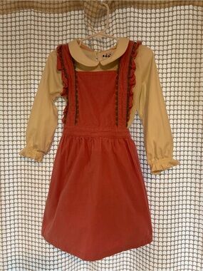 Boden light Pink Corduroy Pinafore with Cream Blouse